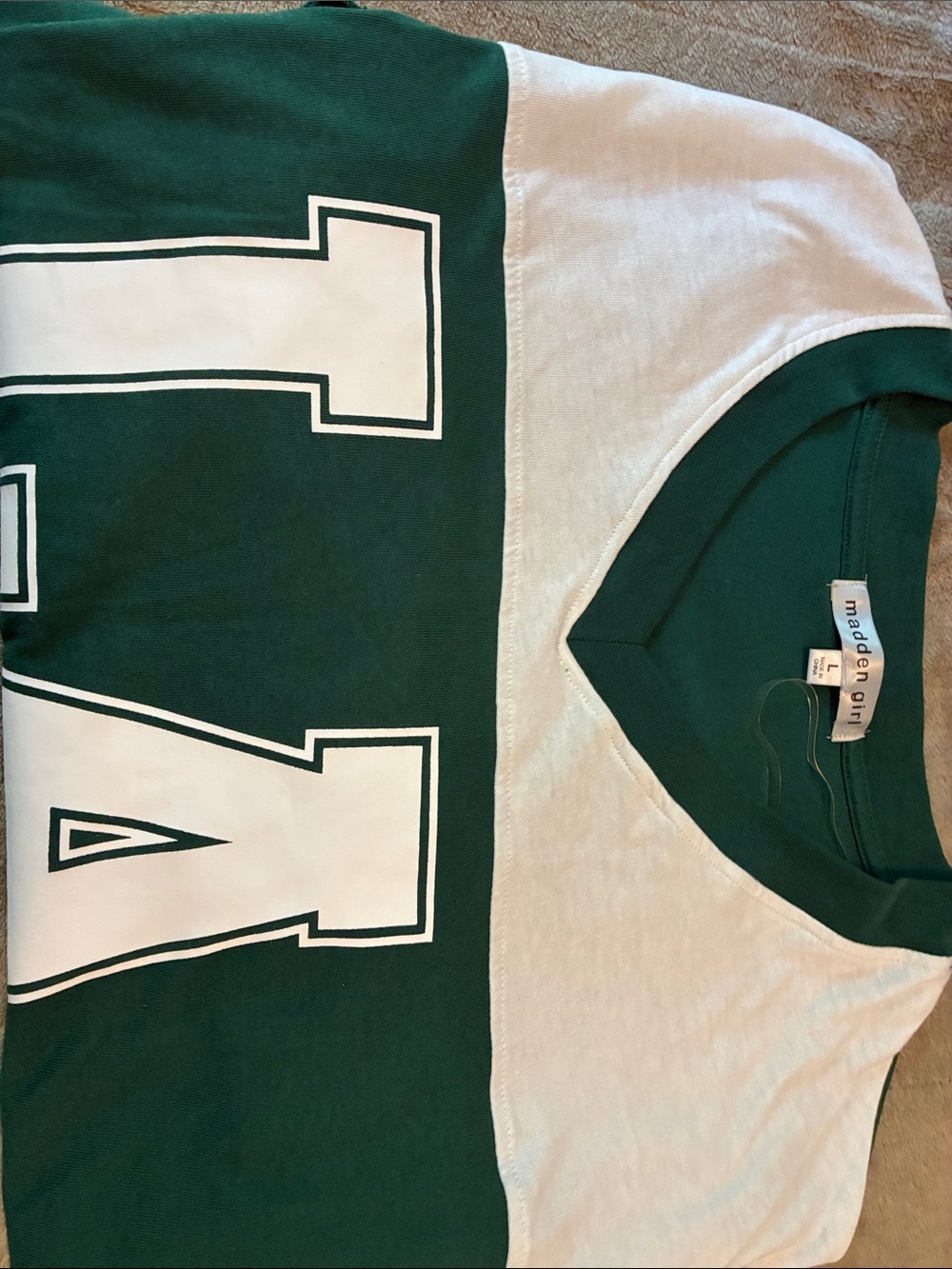 Madden Girl Forest Green and White Block Number Tee L